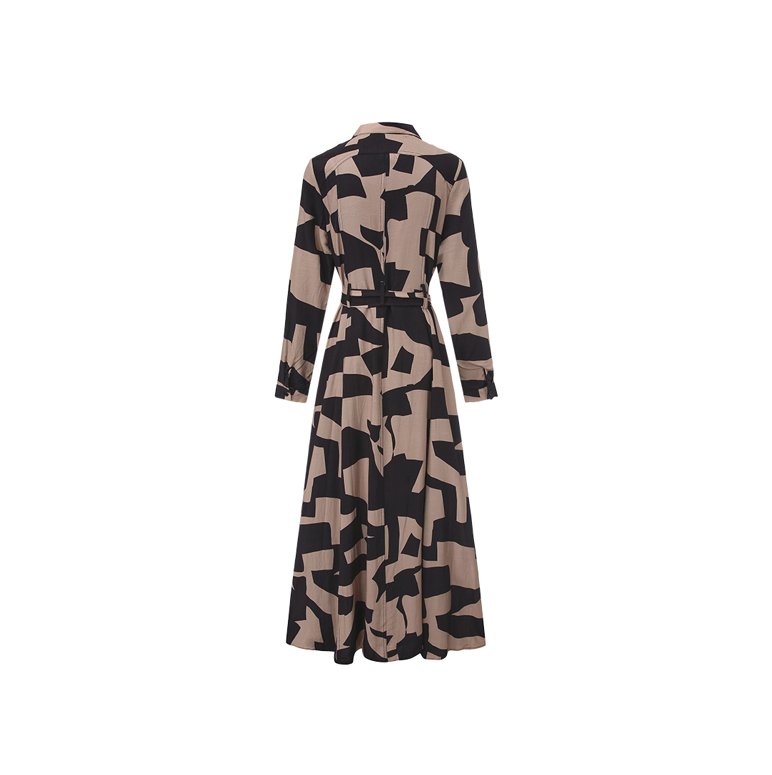 Button Down Belted Printed Dress