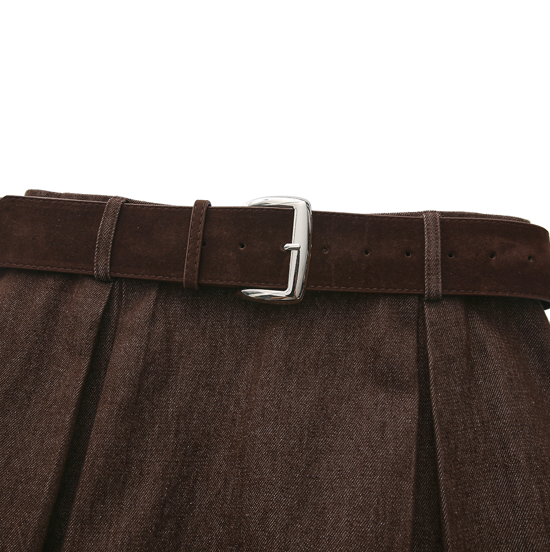 Suede Belt Denim Skirt