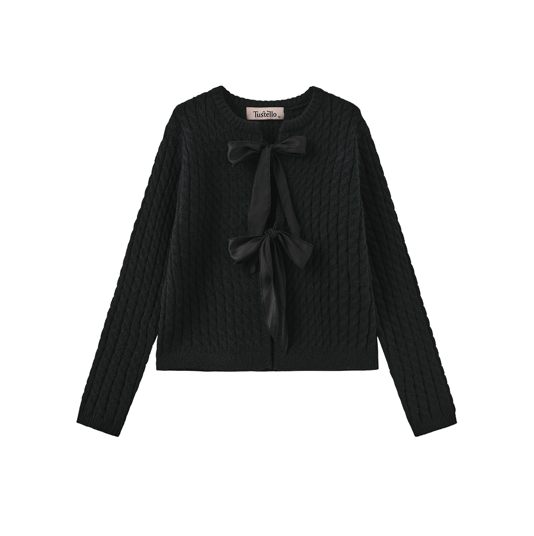 Cable Knit Bow Closure Cardigan