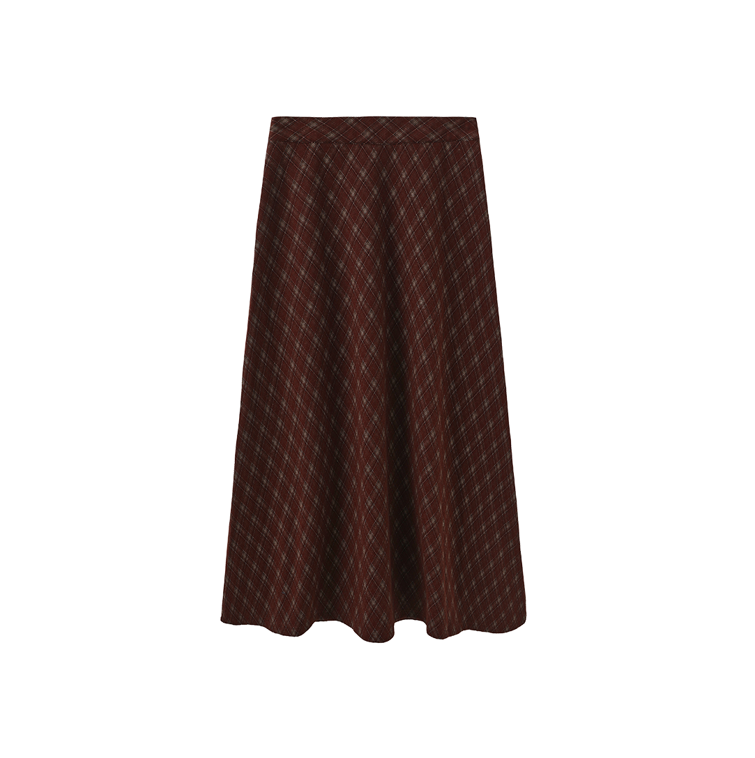 Belted Plaid Wool Skirt