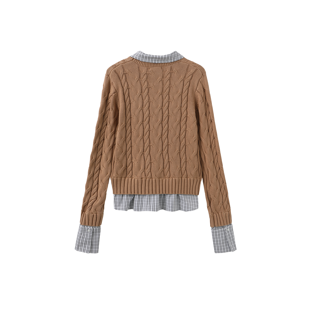 Cable Knit Plaid Blouse
