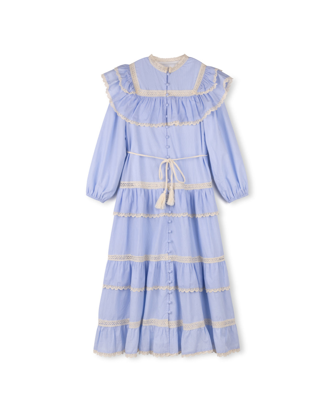 Linen And Lace Trim Midi Dress C-18646