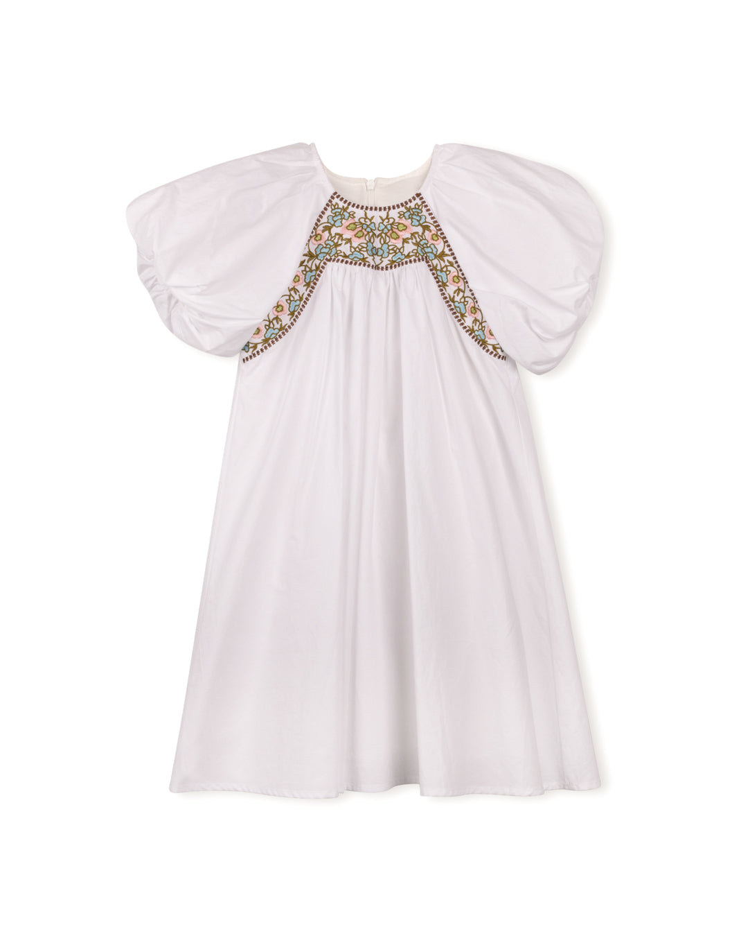 Lilou White Poplin Embroidery Chest Detail Dress 6 / White