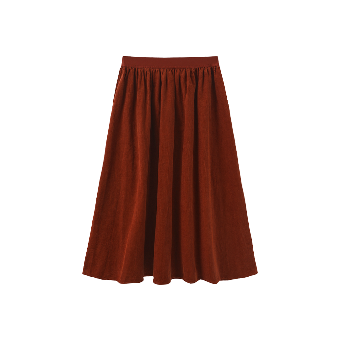 Elastic Waist Corduroy Midi Skirt