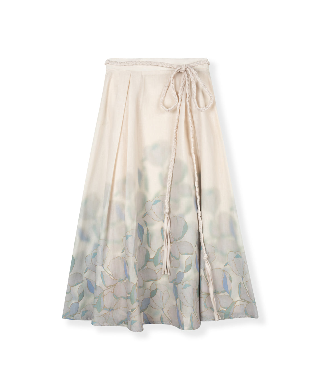 Linen Floral Print Rope Belt Skirt - Junees