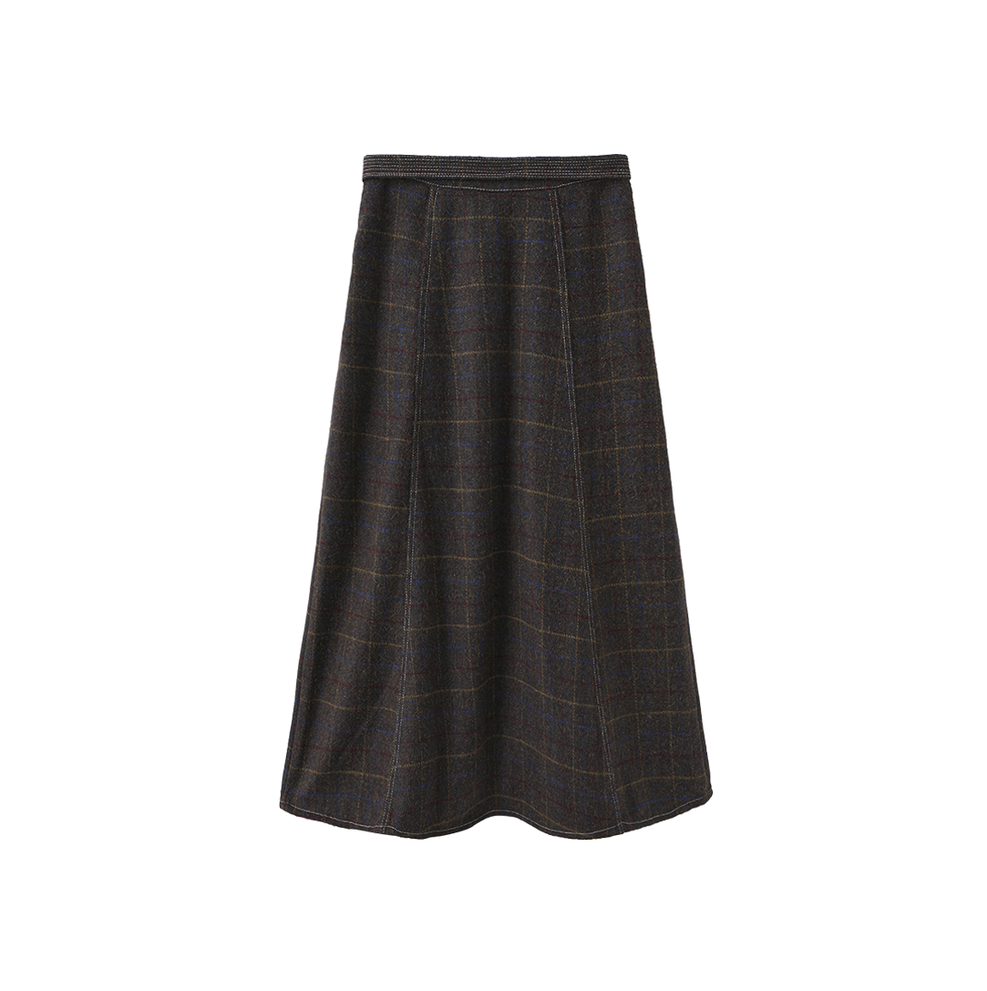 Windowpane Wool Midi Skirt