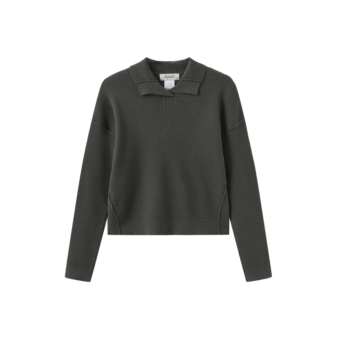 Collared Ribbed Knit Top