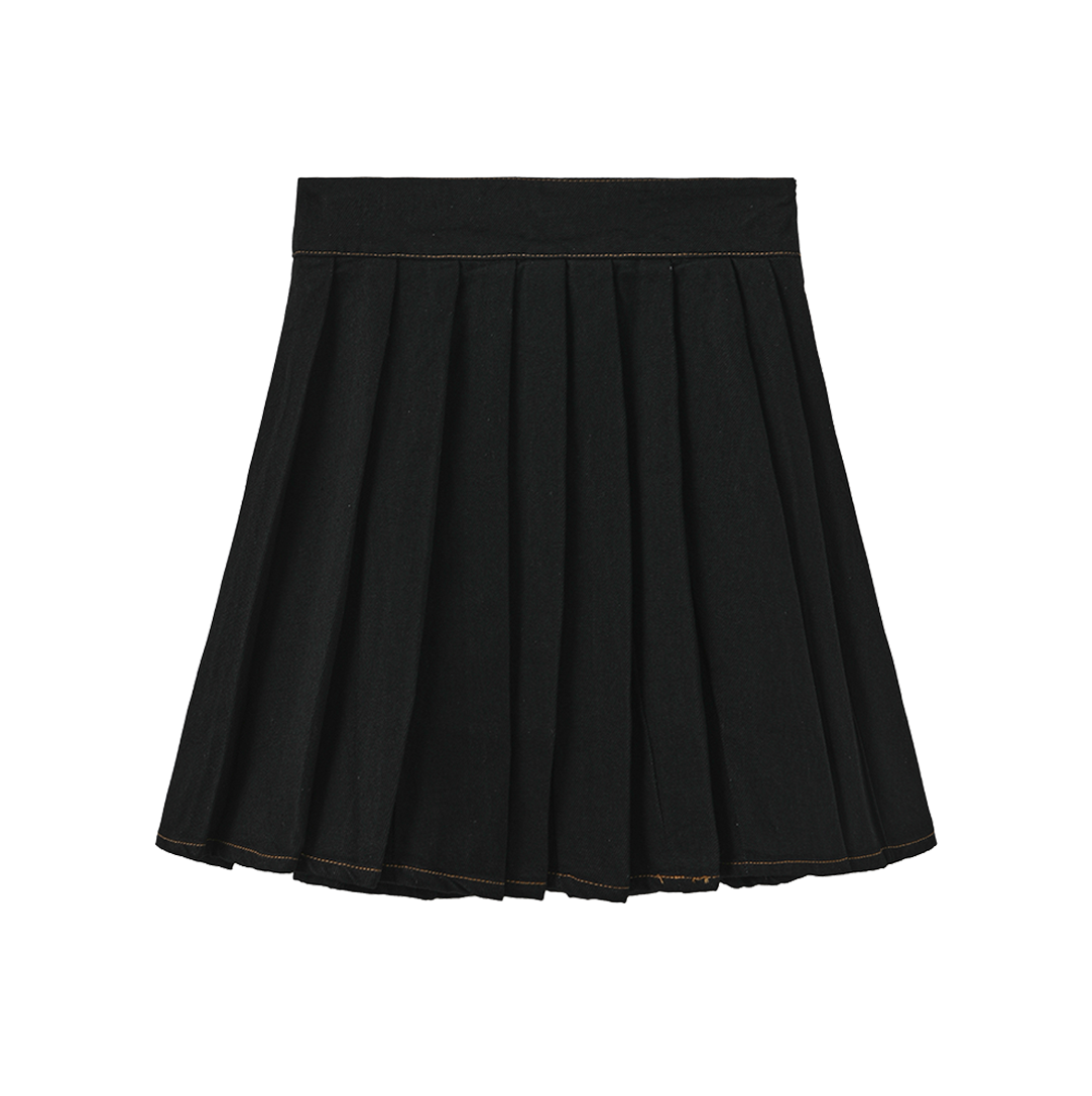 Stretch Denim Pleat Skirt