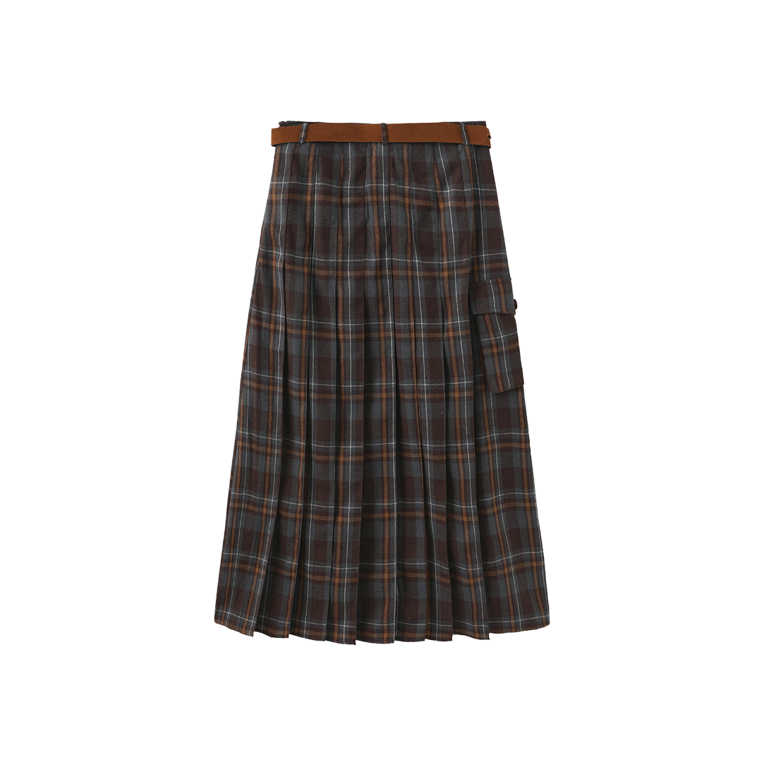 Plaid Pleated Pocket Skirt
