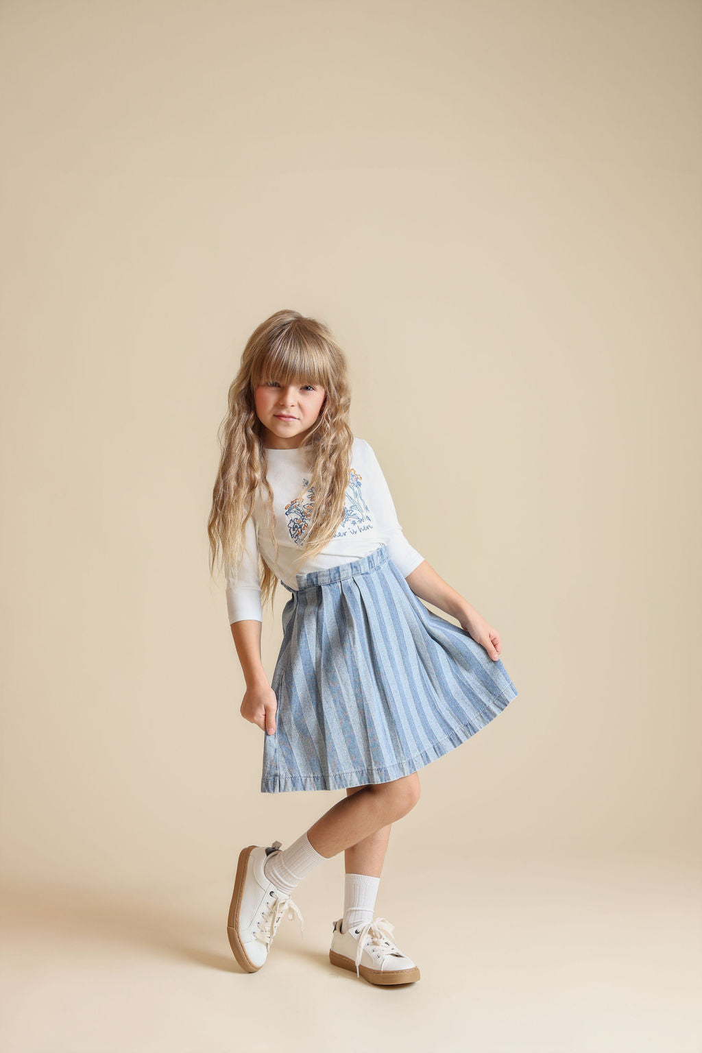 Zora Wide Striped Denim Skirt