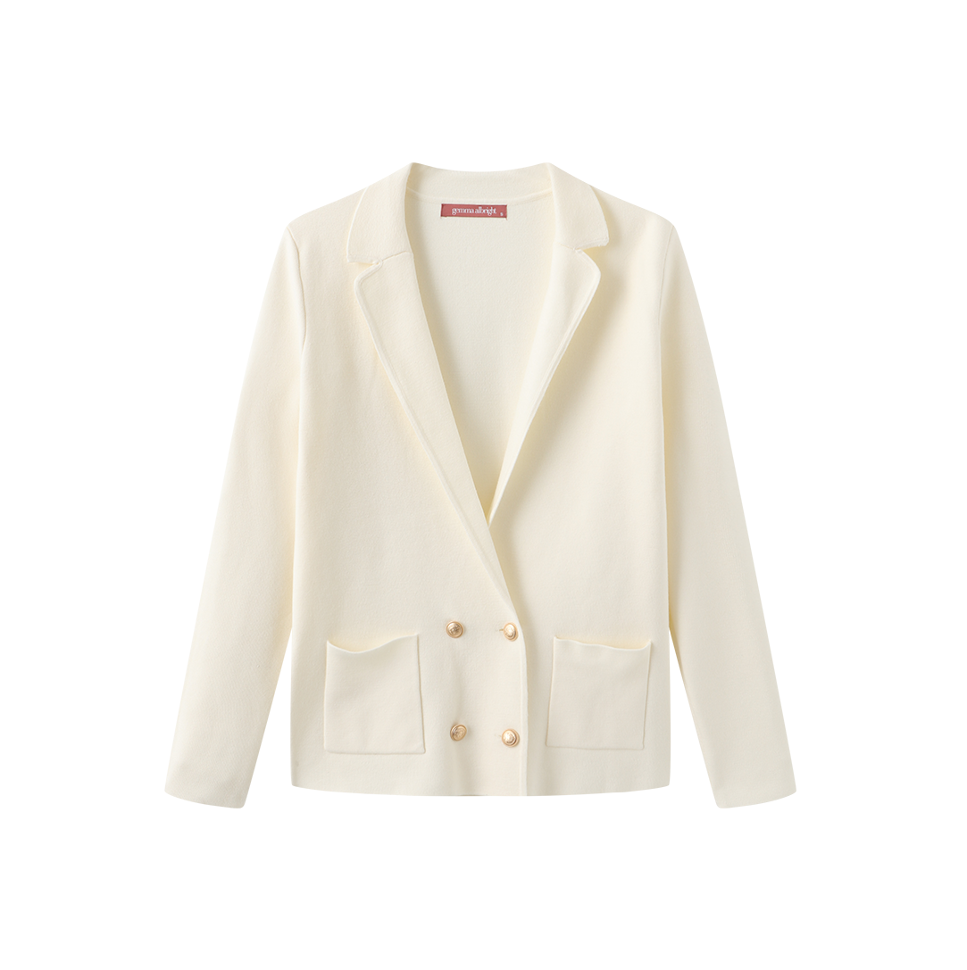 Double Breasted Knit Midi Blazer