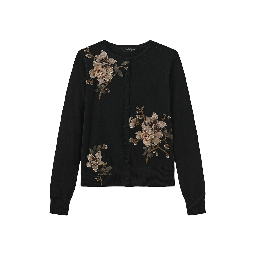 Flower Embroidered Hem Cardigan