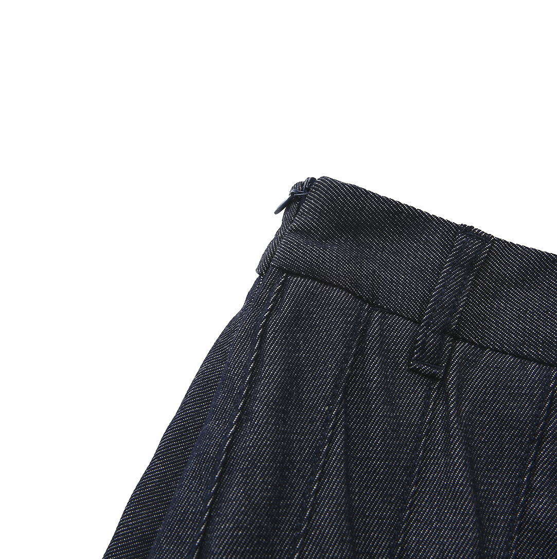 Pleated Denim Skirt with Belt Loops