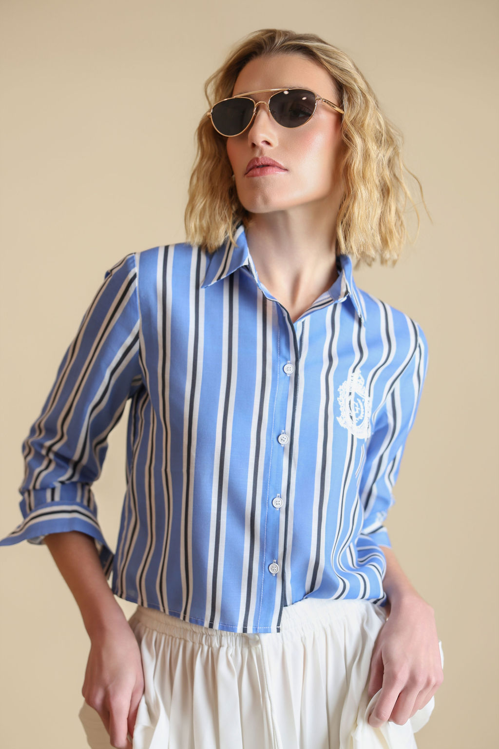 Embroidered Striped Blouse
