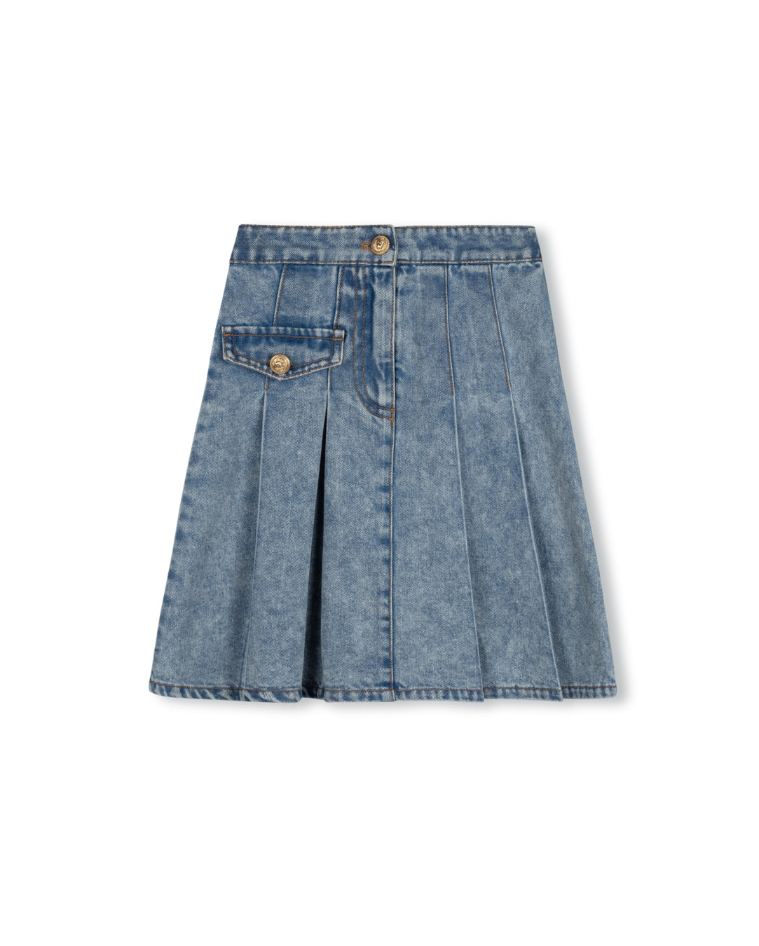 Single Pocket Denim Pleated Skirt