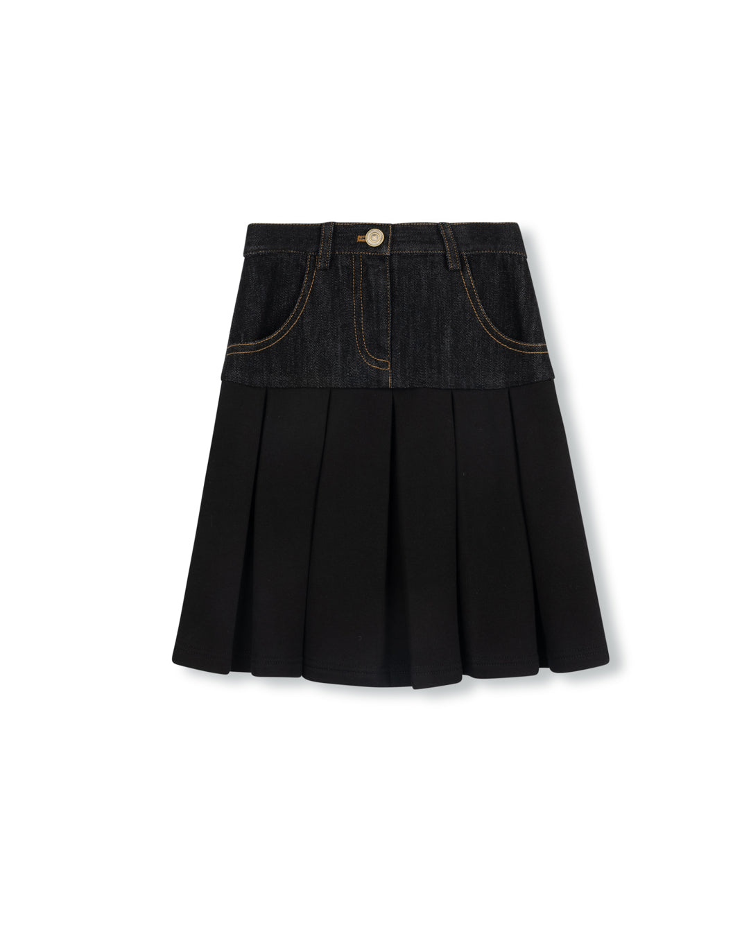 Denim And Ponti Pleated Skirt