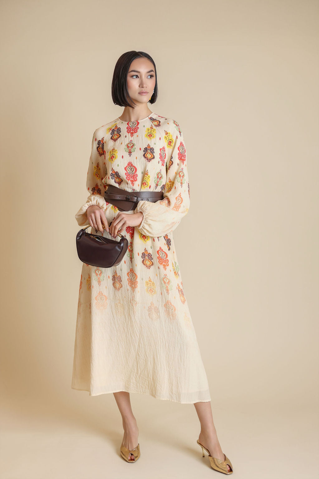 Faded Print Bubble Sleeve Dress - Junees