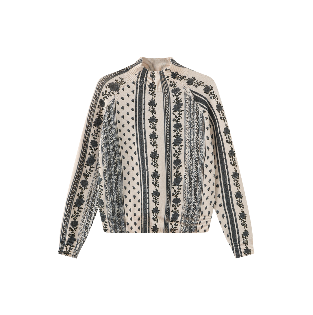 Printed Mock Neck Floral Sweater