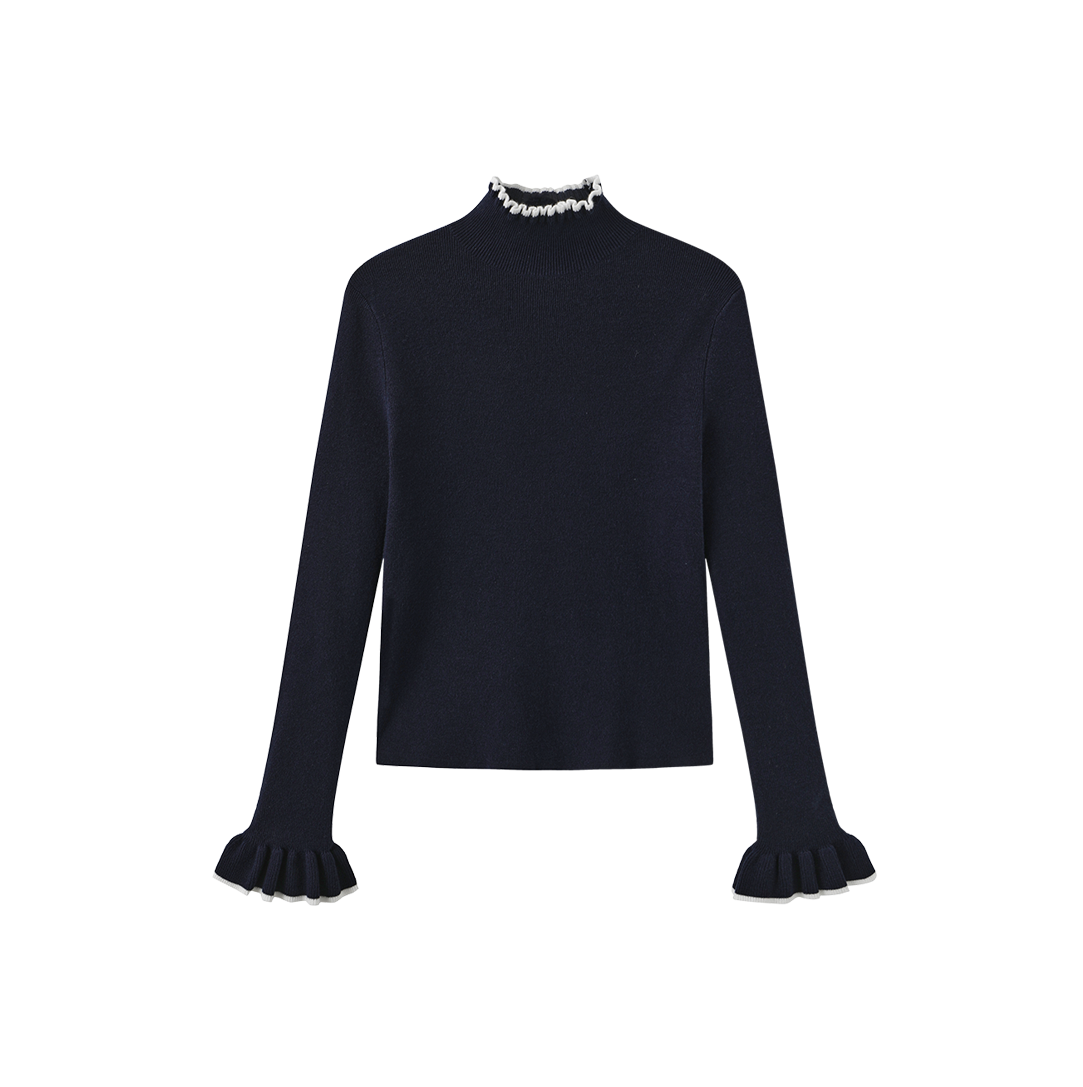 Ribbed Ruffle Mock
