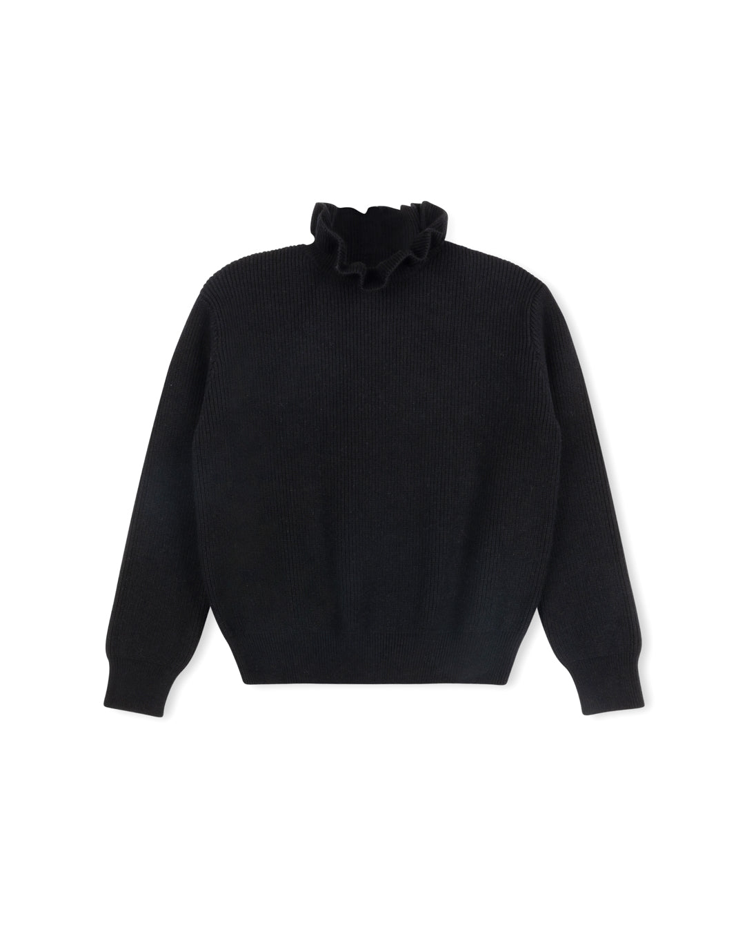 Ribbed Sweater With Ruffle Neck