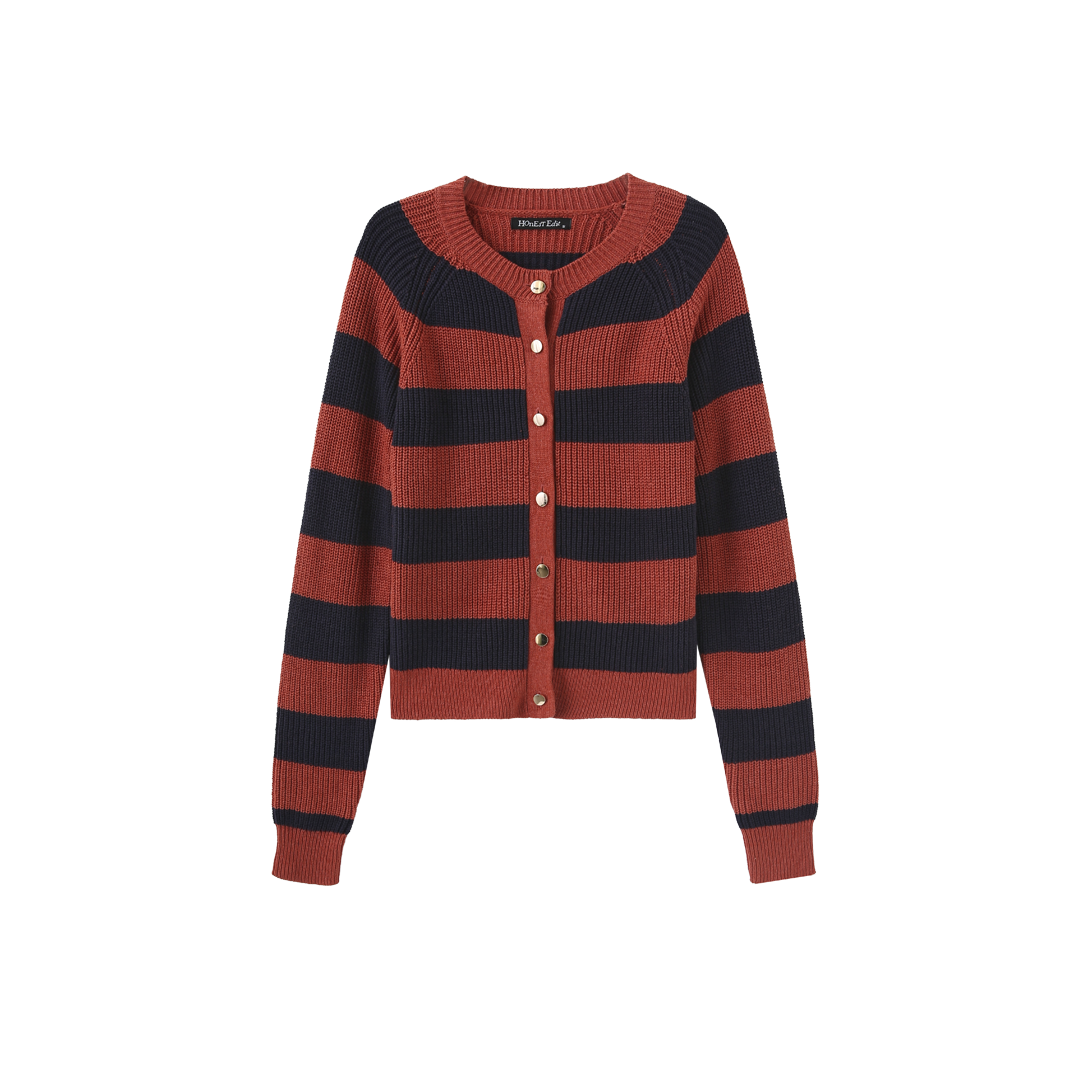Striped Knit Crewneck Cardigan