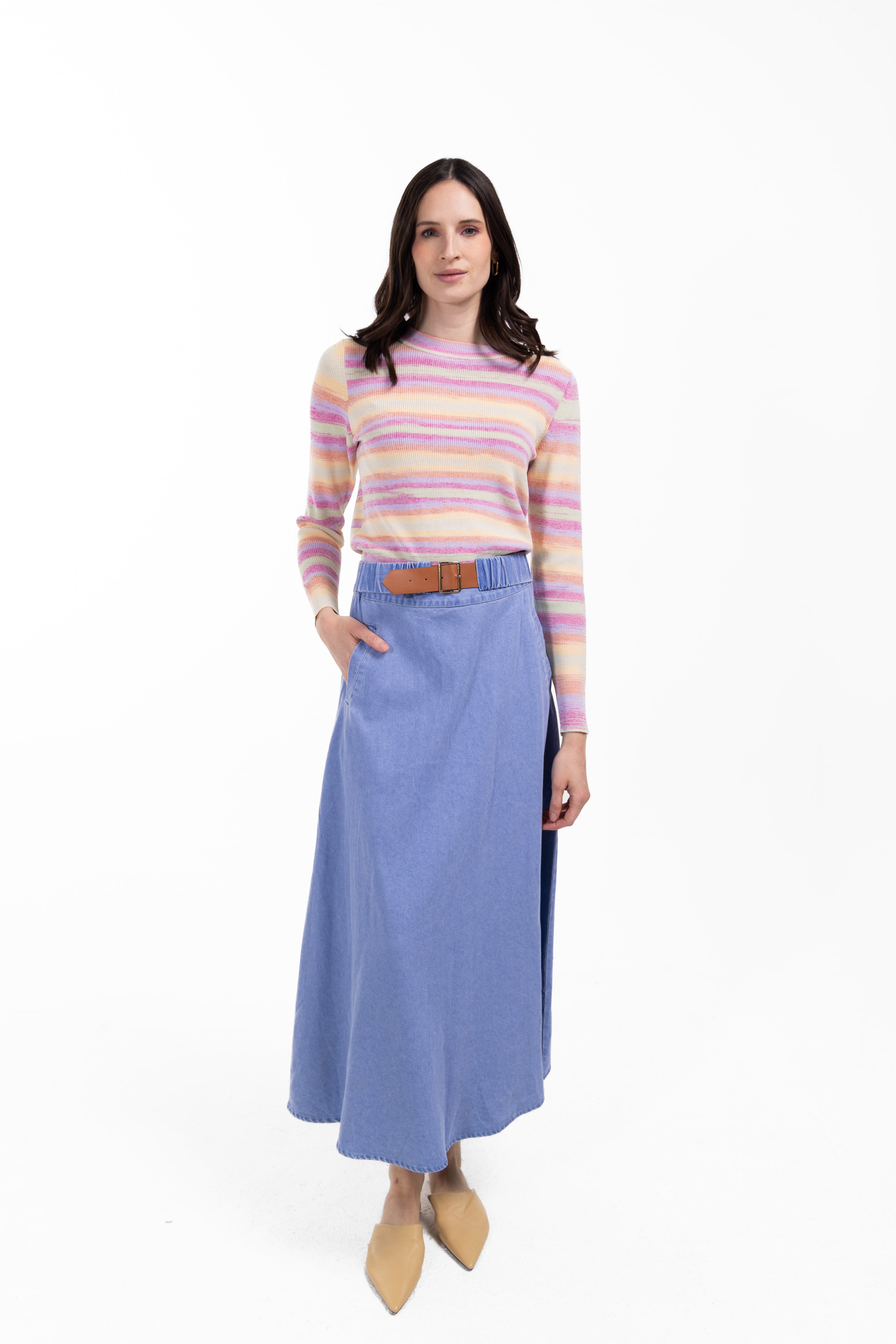 Denim Buckled Skirt W-19756