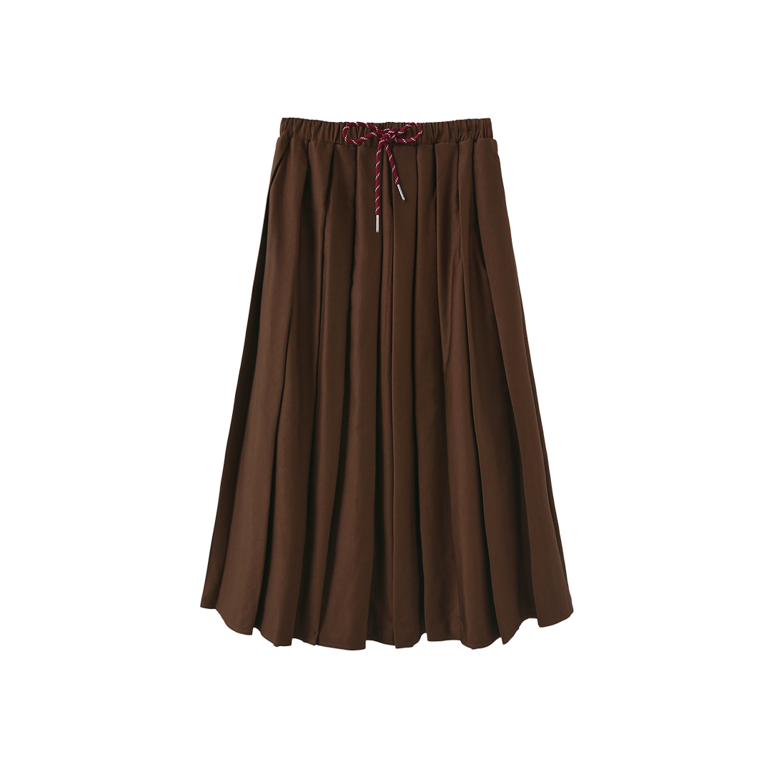 Pull String Midi Pleated Skirt