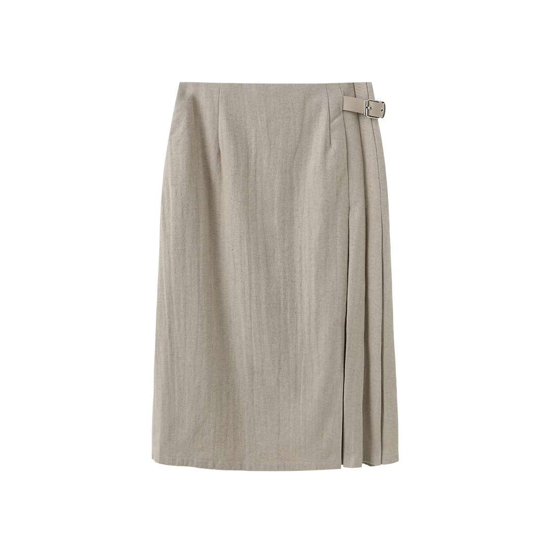 Side Pleat Wool Skirt