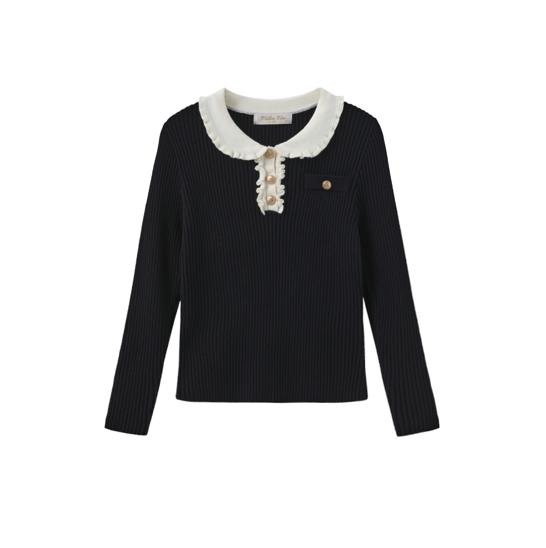 Zalli Ruffle Collar Ribbed Sweater