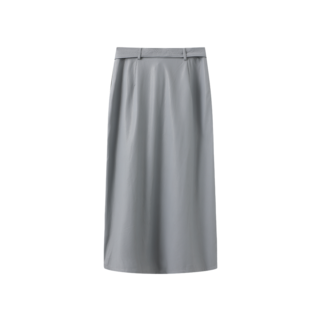 Leather Belted Button Down Skirt