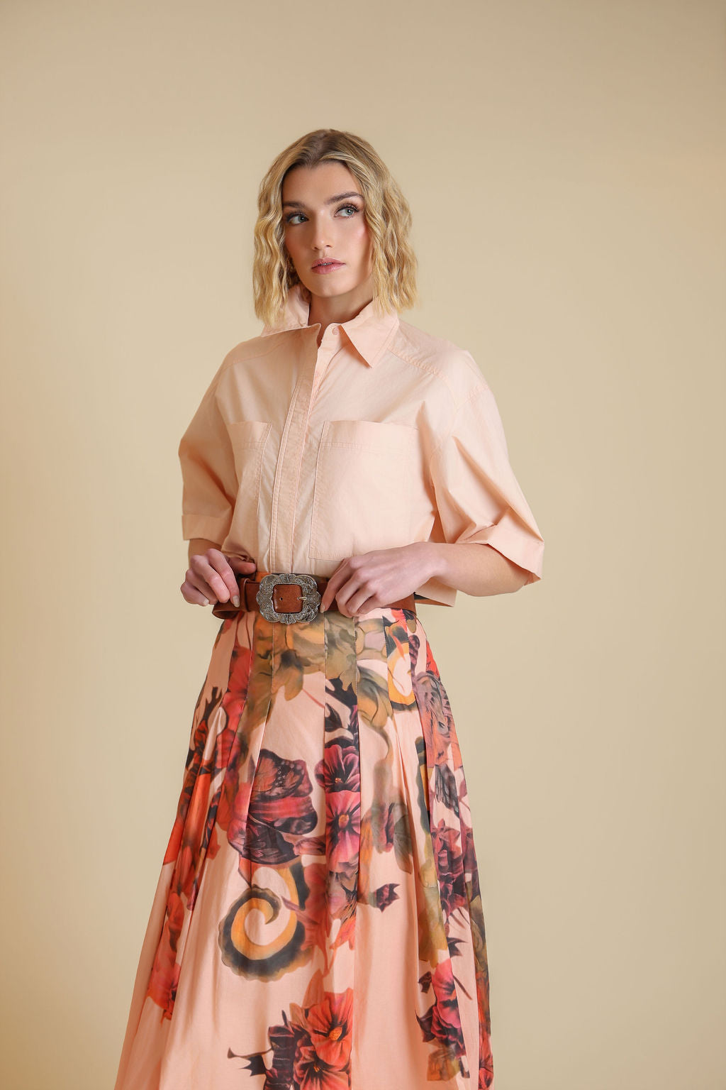 Viale Poplin Box Pleat Skirt