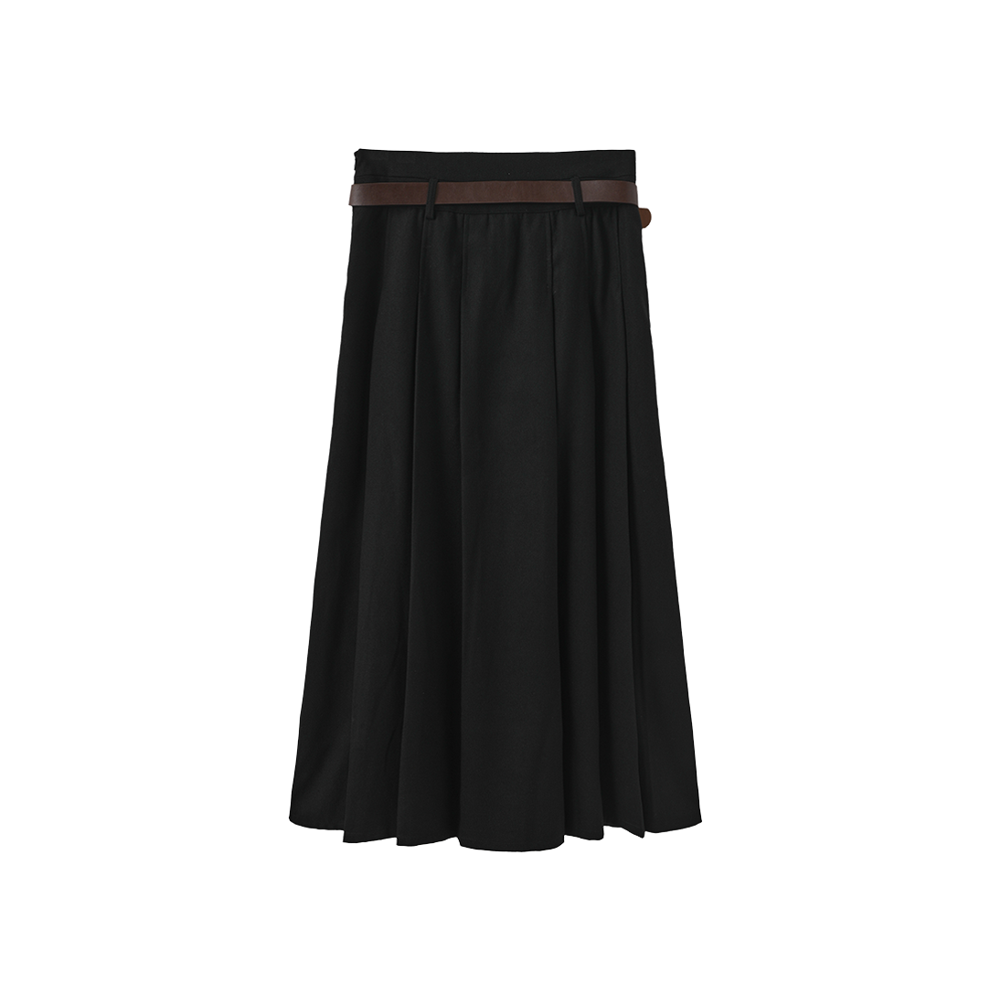Wool Pleated Belted Skirt