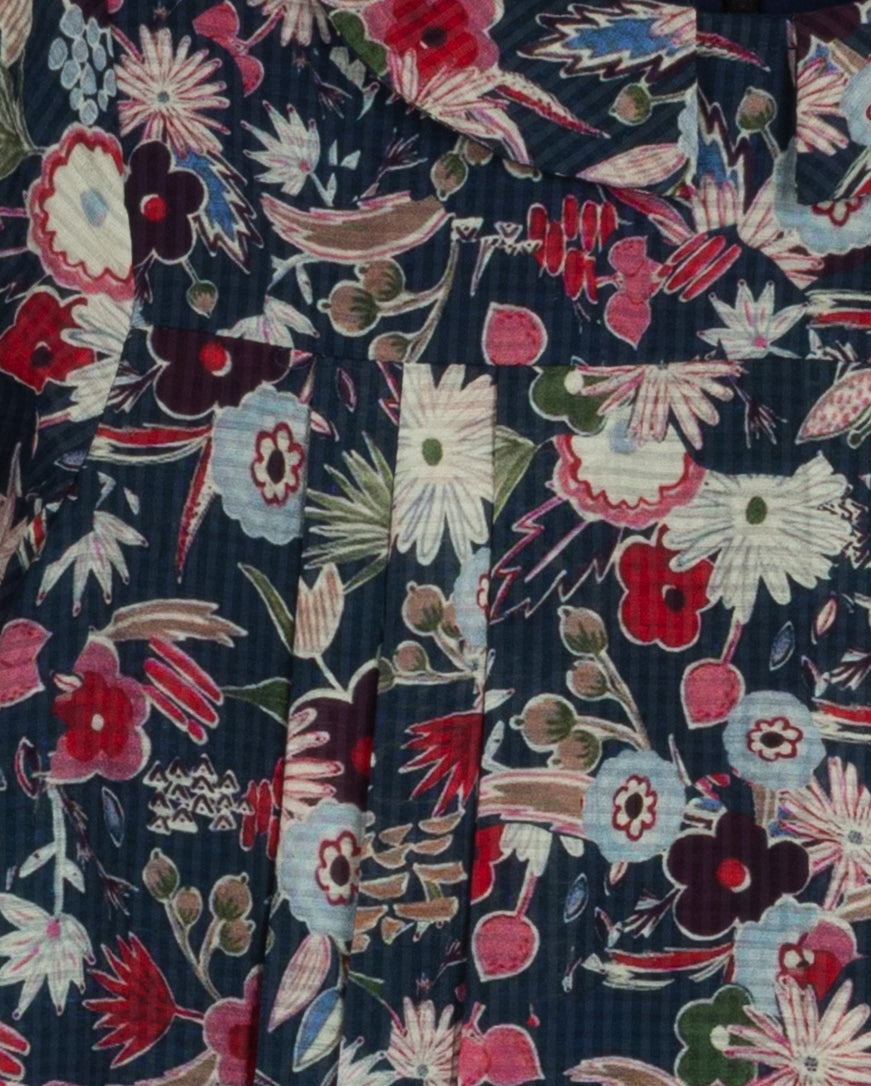 Floral Print Ribbon Front Pleated Dress C-22488