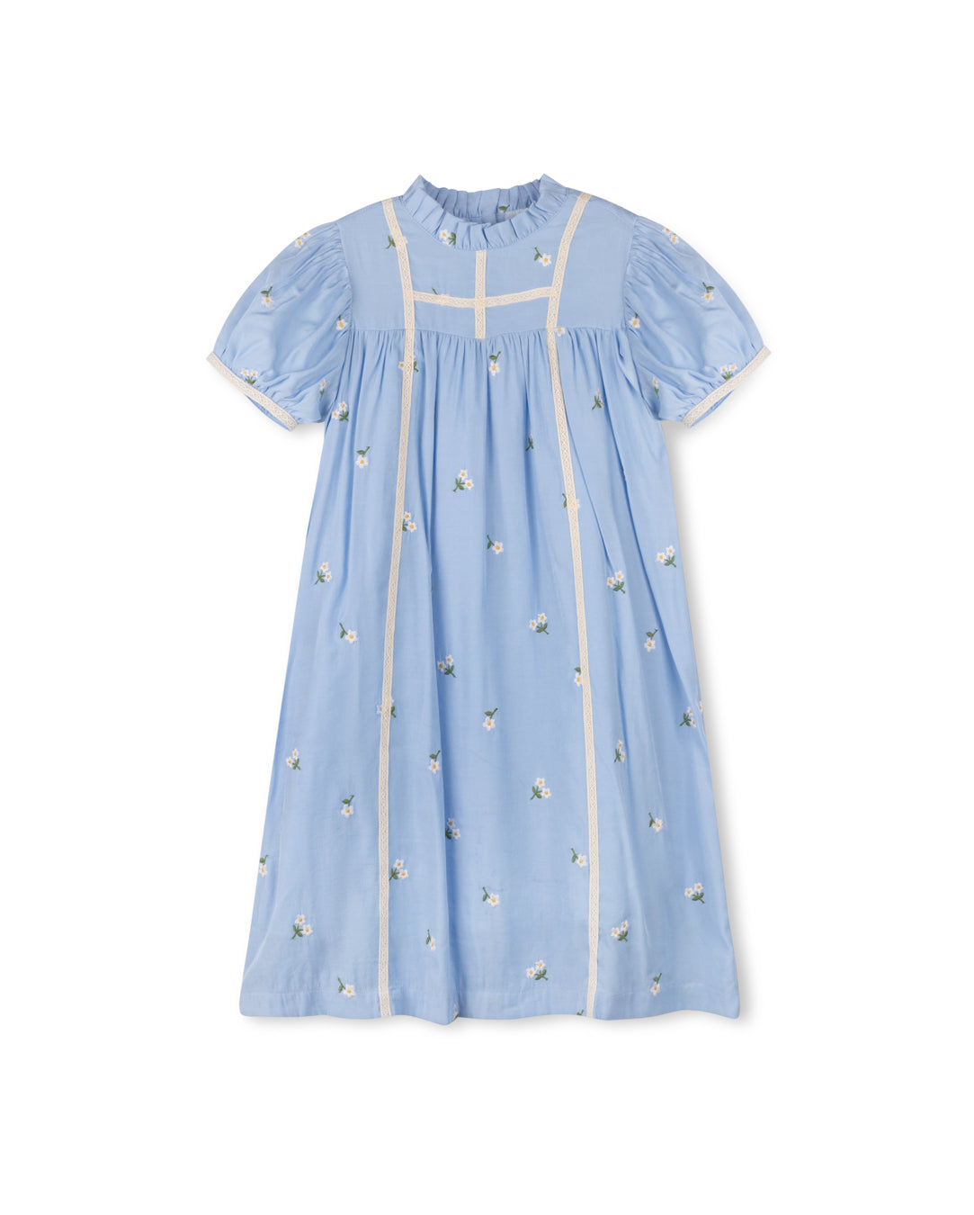 Lace Trim Floral Embroidered Dress C-17546