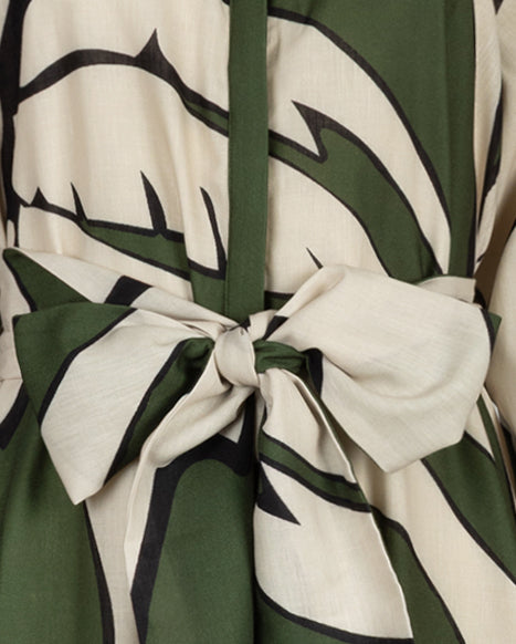 Wide Print Linen Tie Dress