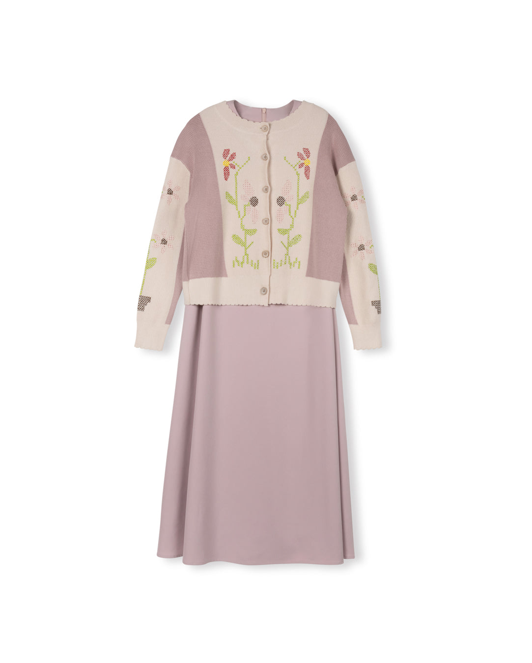 Knit Flower Cardigan With Slip Dress