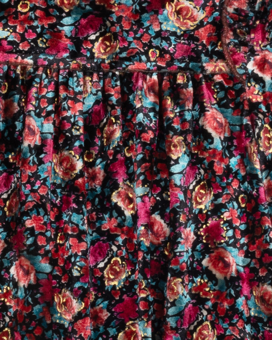 Velour Floral Bottom Tiered Dress C-21933