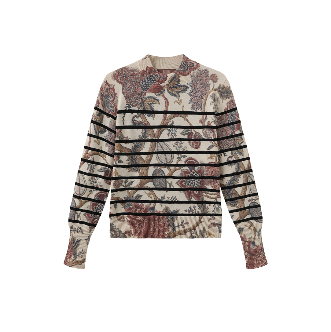 Striped Floral Crewneck Sweater