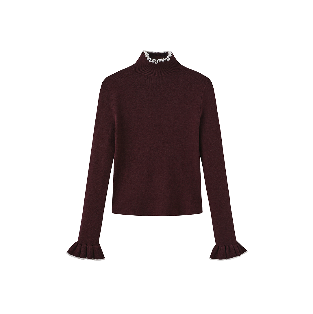 Ribbed Ruffle Mock
