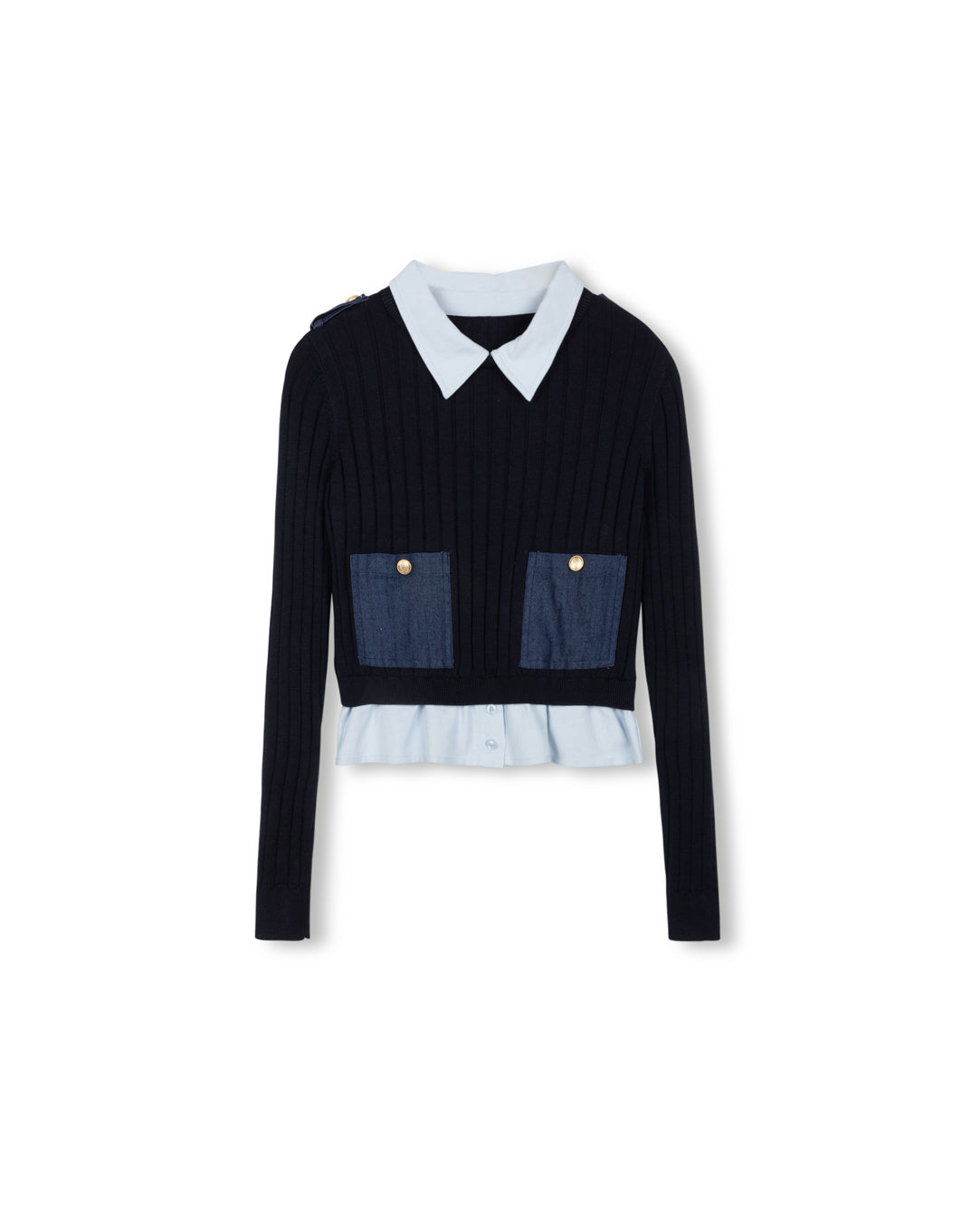 Crop Sweater And Blouse Top W-20551