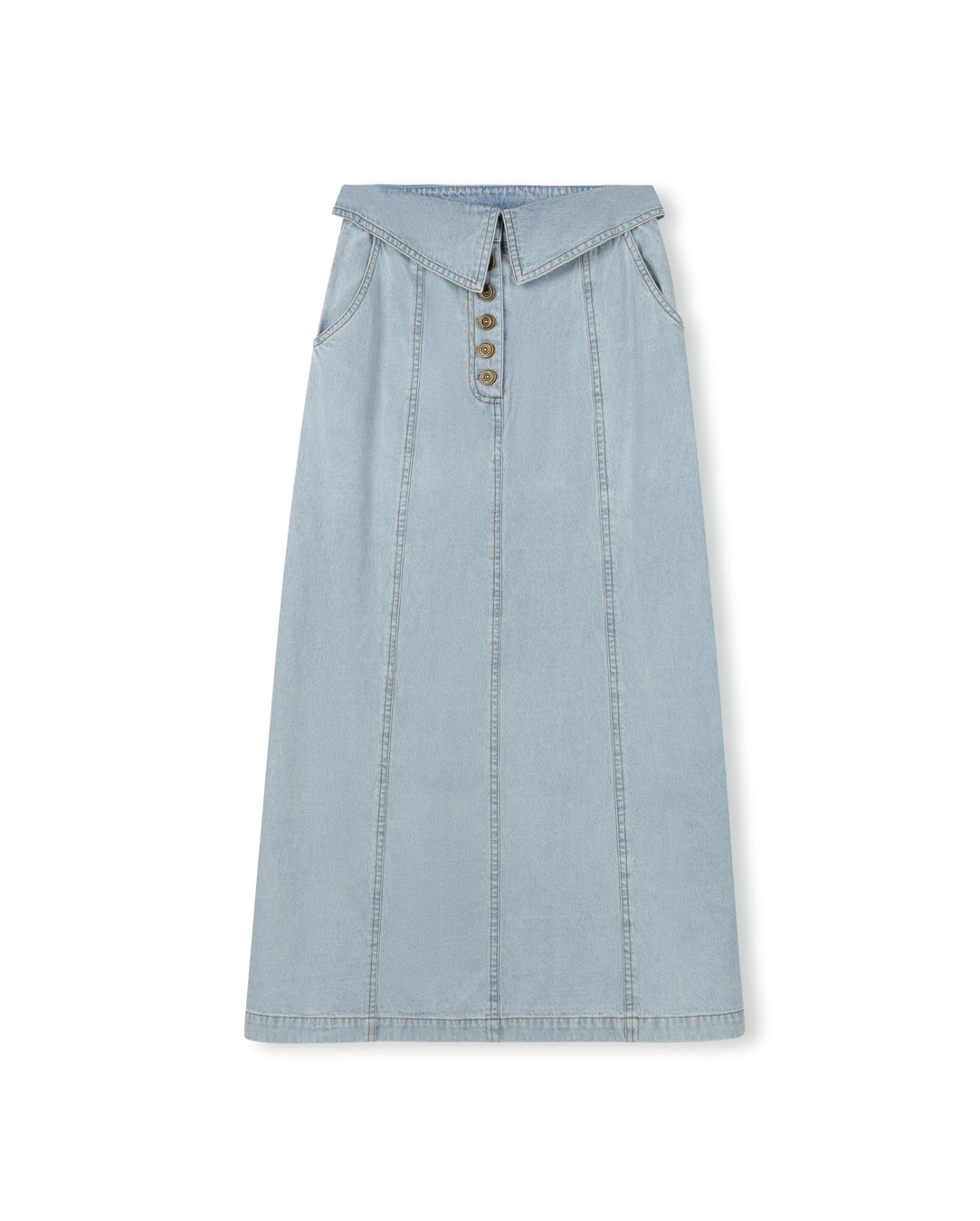 Foldover Straight Denim Skirt