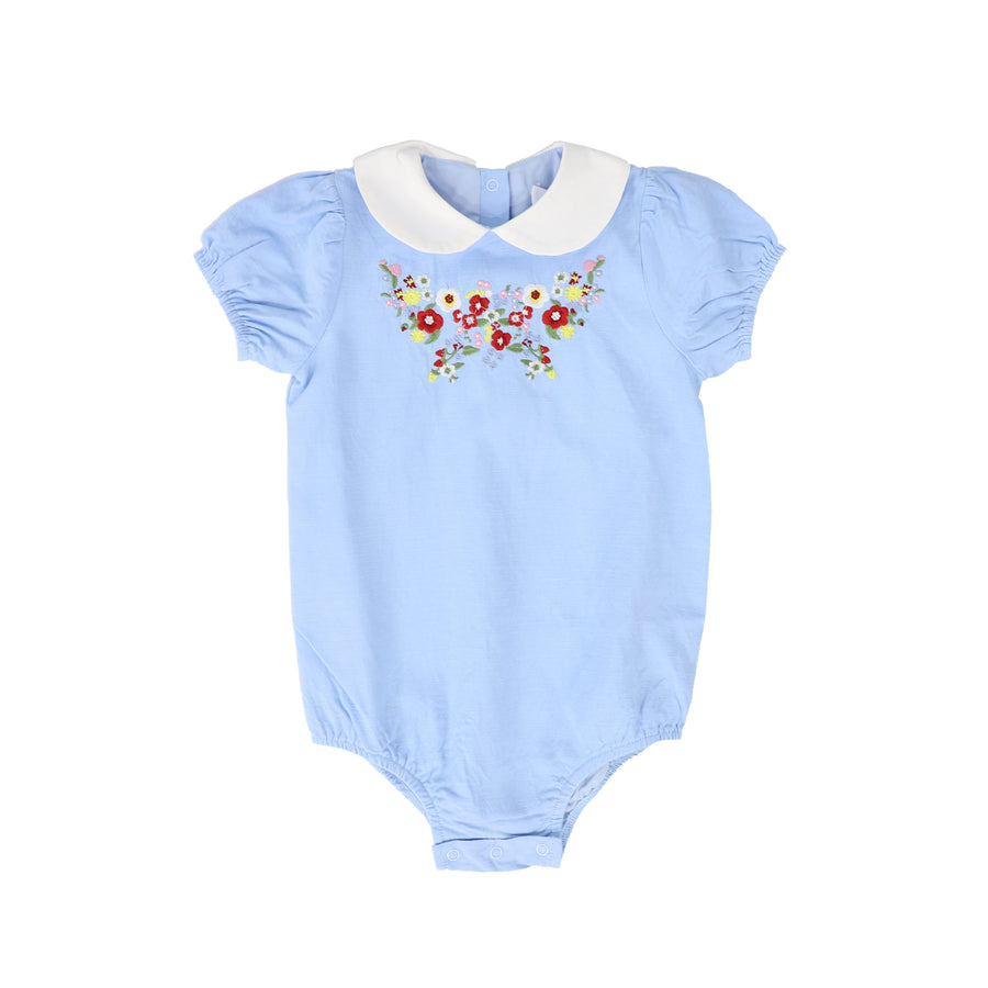 Linen Embroidered Floral Peter Pan Romper