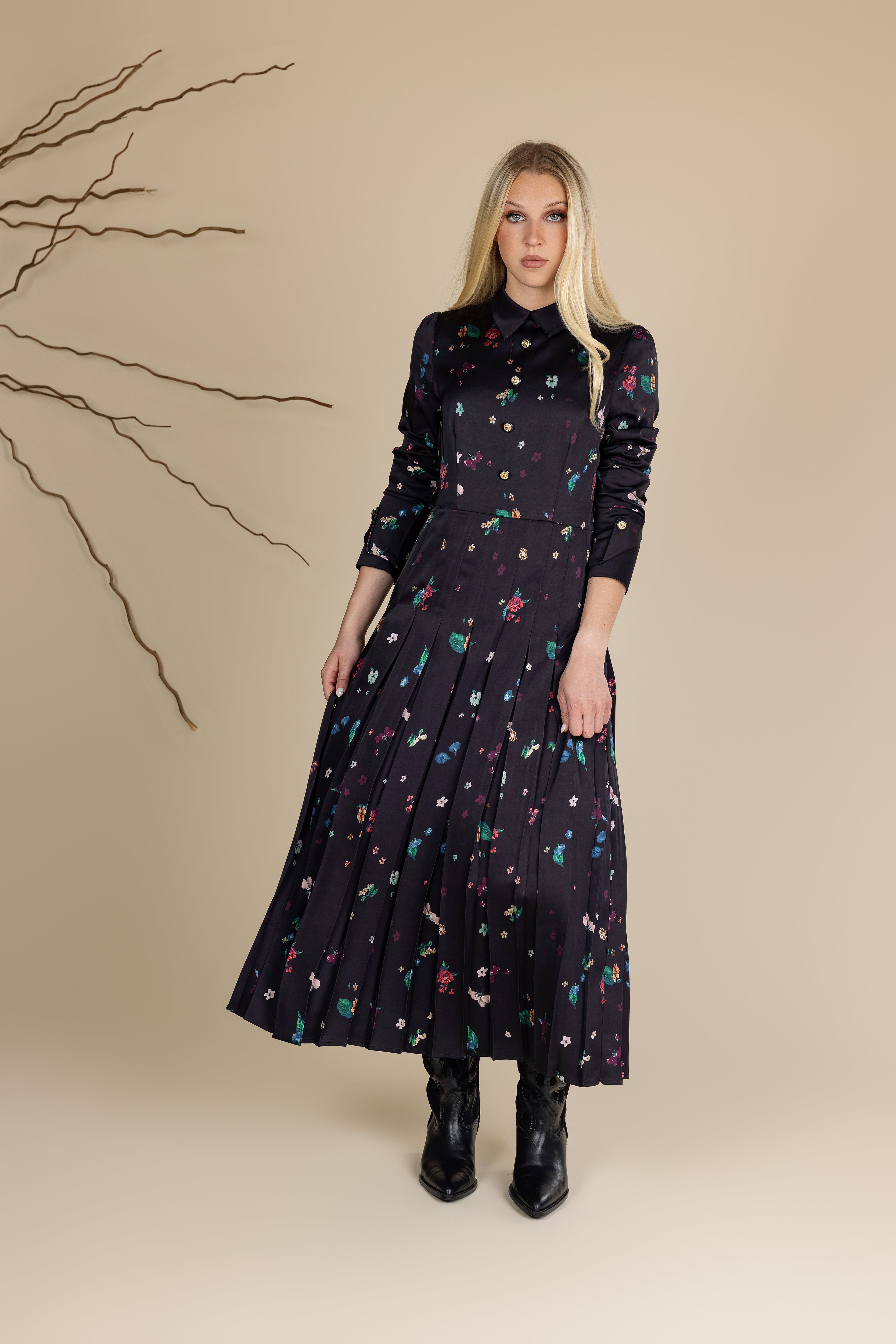 Contrast Floral Print Midi Dress