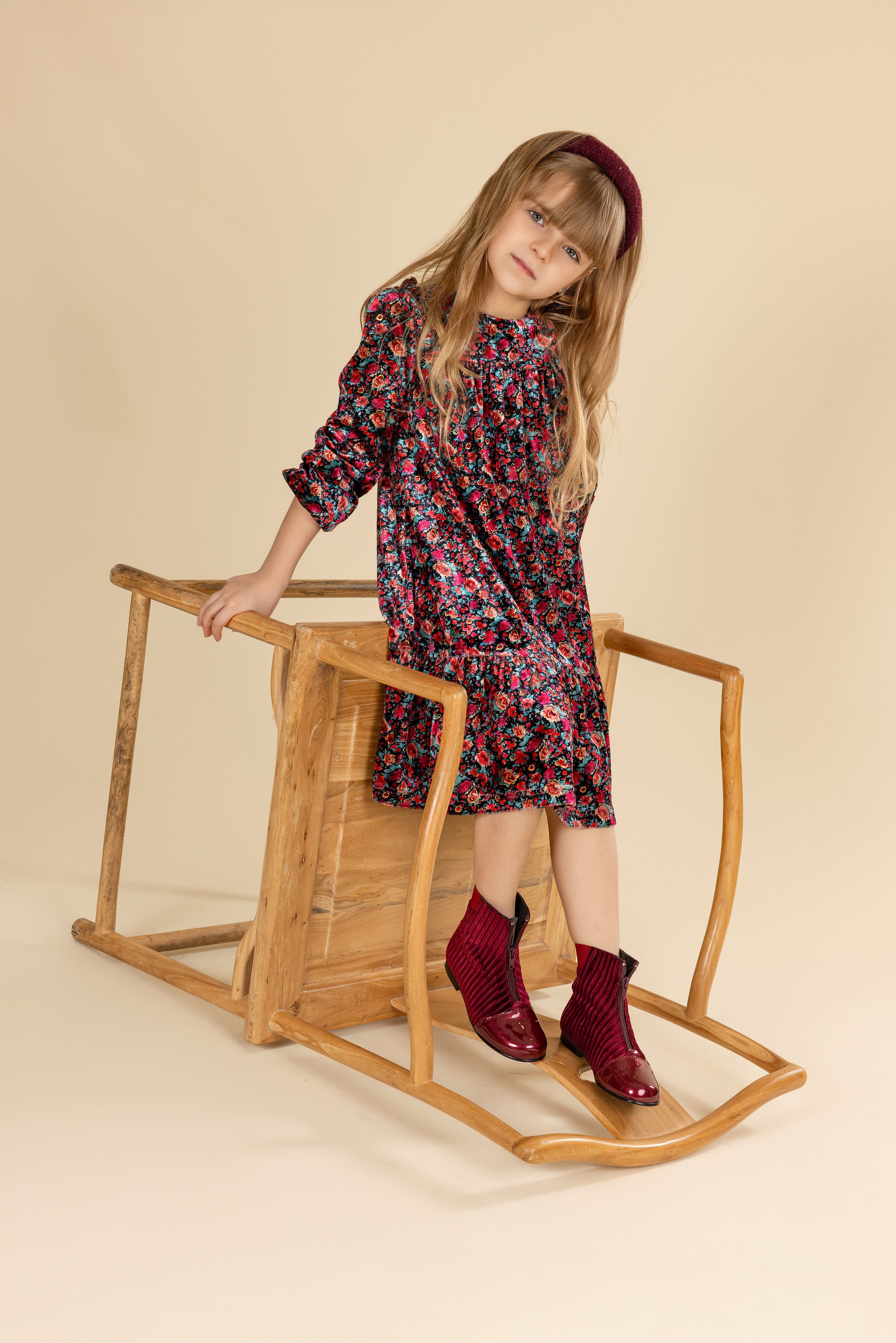 Velour Floral Bottom Tiered Dress