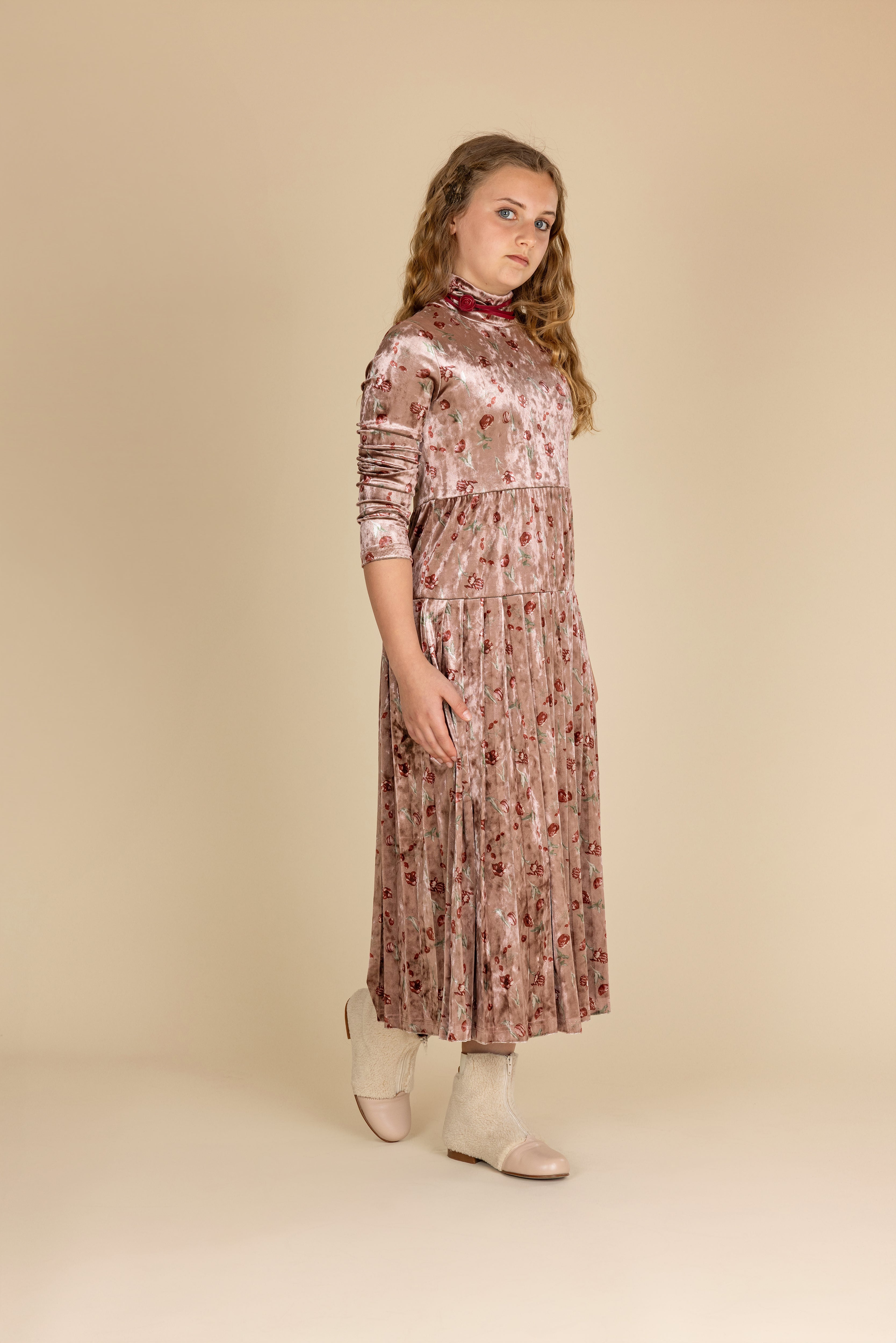 Velour Printed Turtleneck Dress