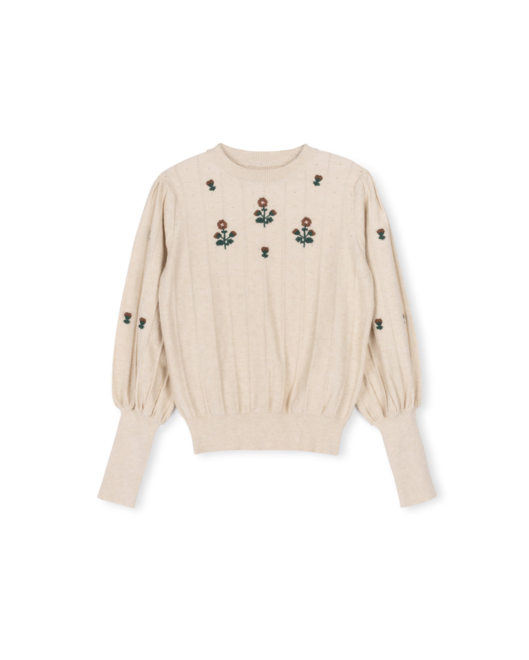 Striped Knit Embroidered Flower Sweater