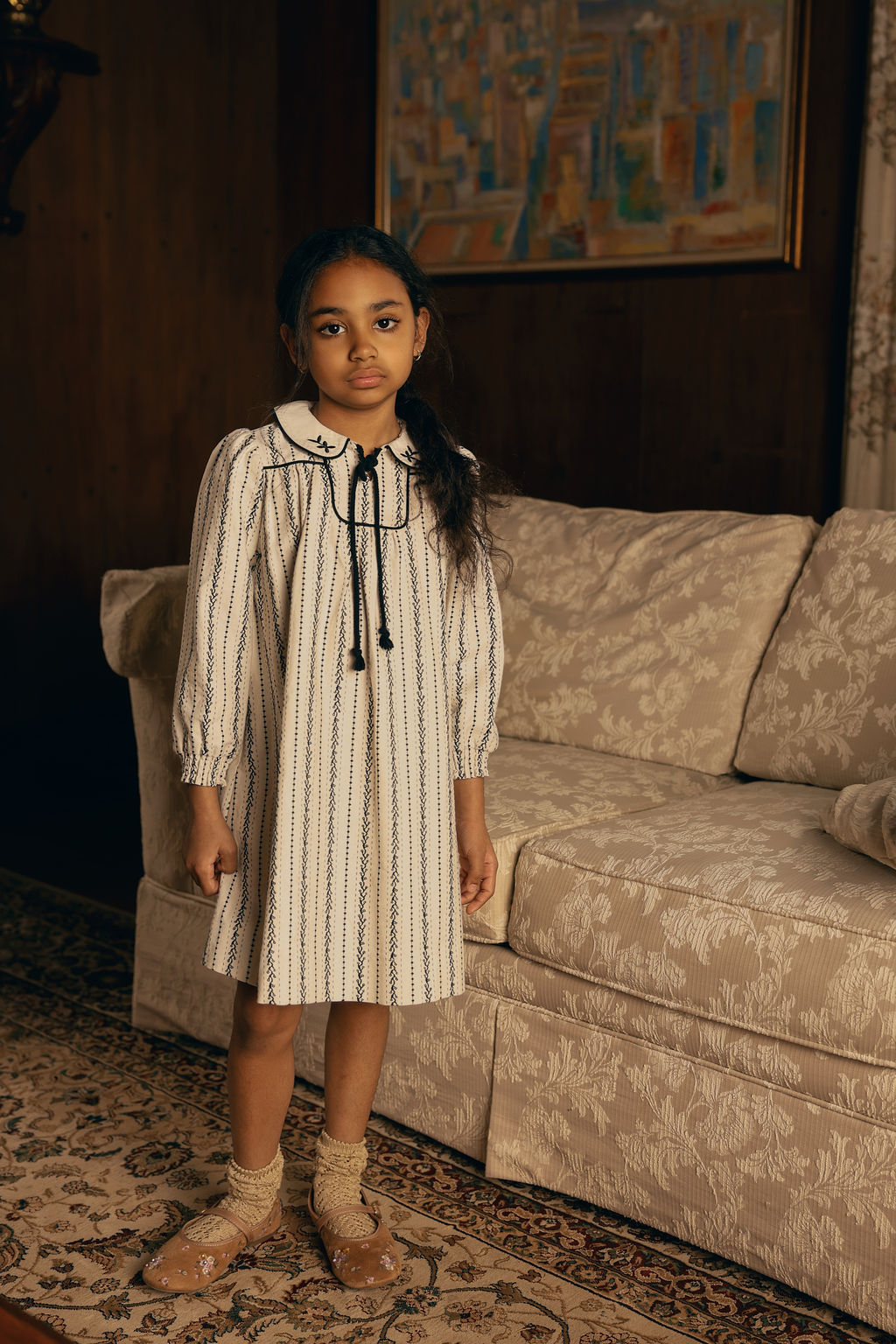 Piped Collar Printed Dress