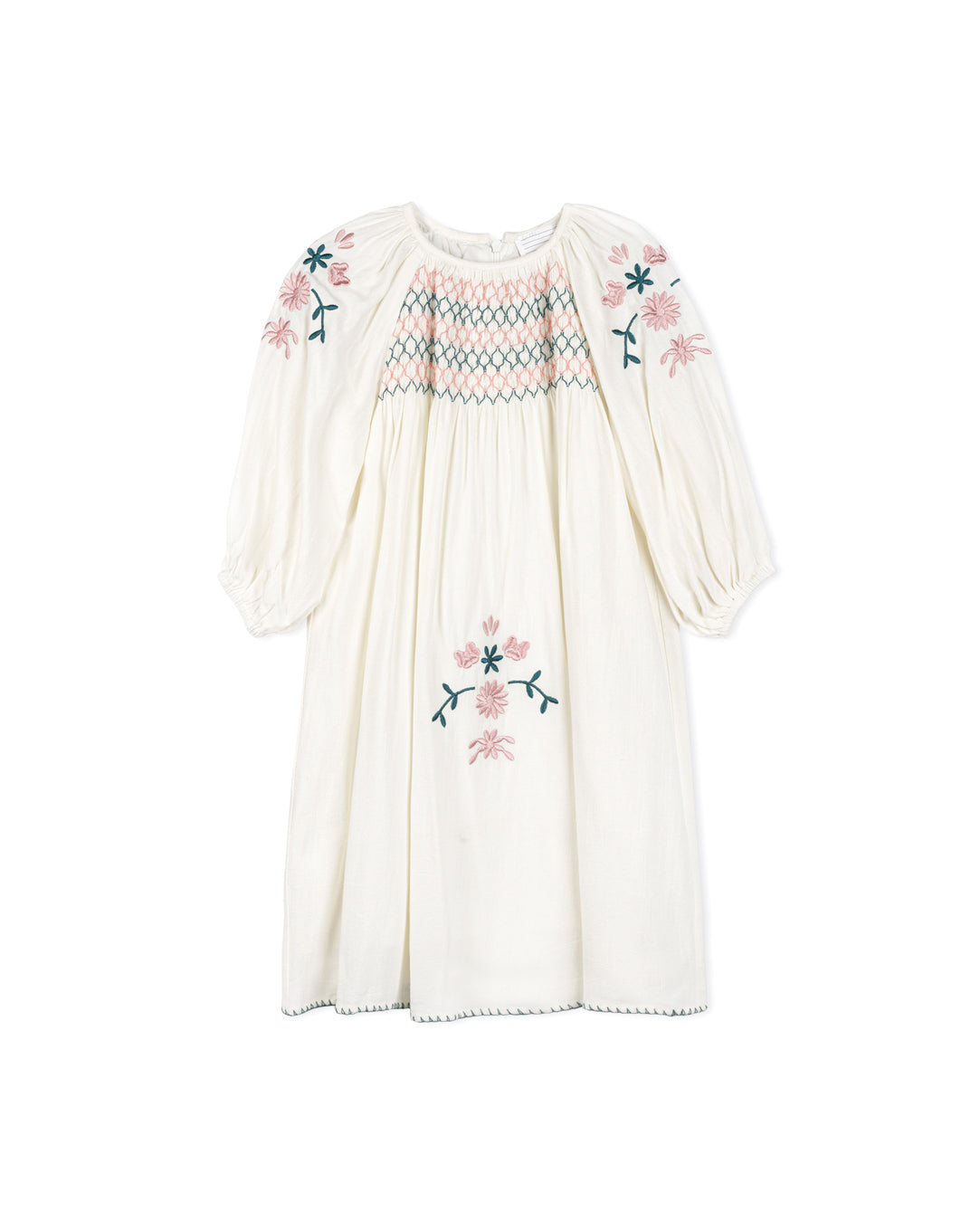 Embroidered And Smocked Shirred Dress