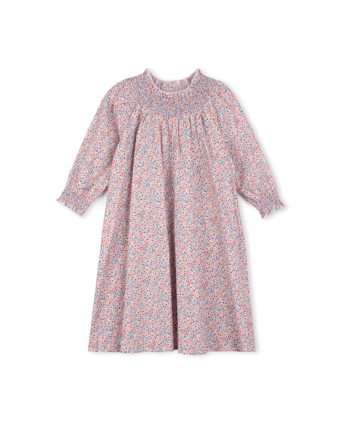 Floral Print Smocking Neck Swing Dress