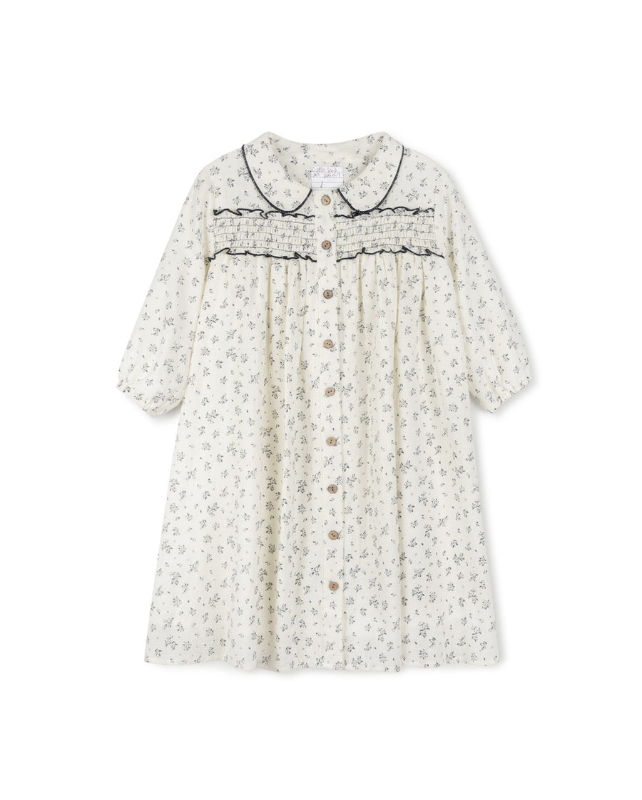 Gauze Floral Collared Button Down Dress